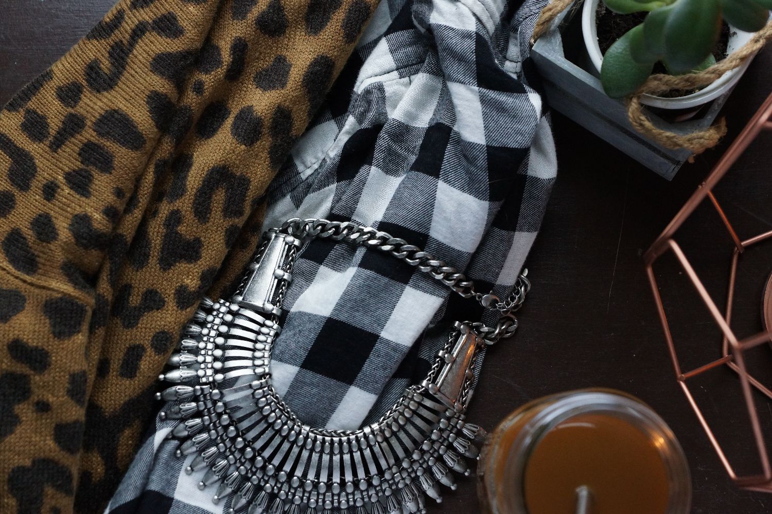 H&M / Silver Necklace / Plaid / Leopard